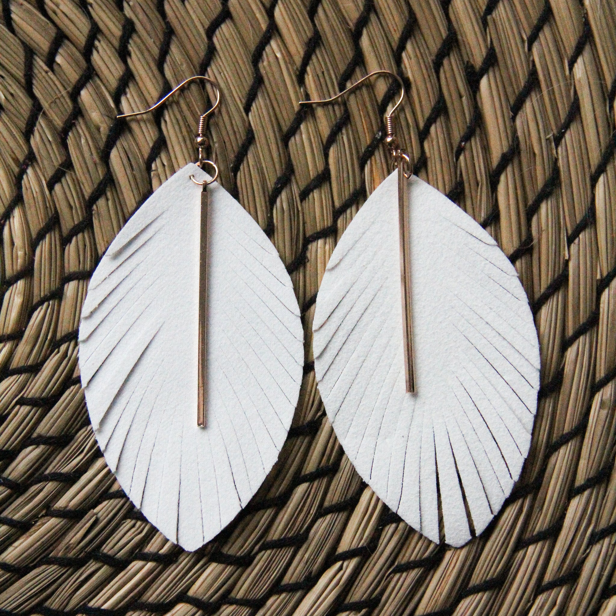 Dove Earrings - White Feather with Gold Bar