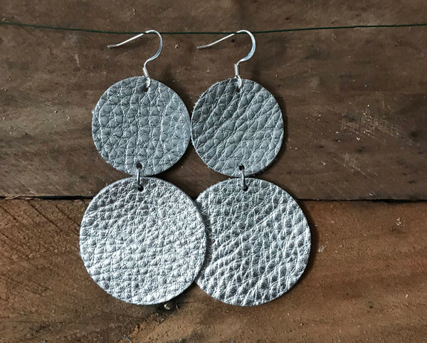 coco-silver-circle-dangle-leather-earrings