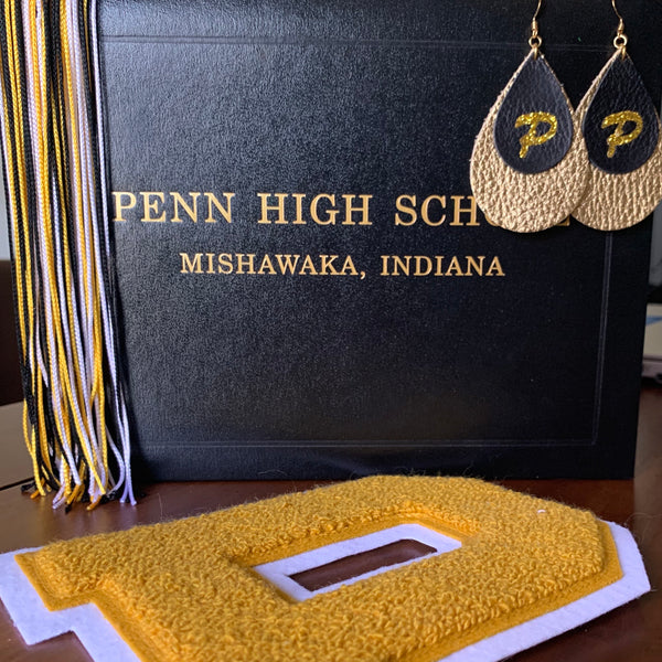black-and-gold-p-team-pennteardrop-leather-earrings