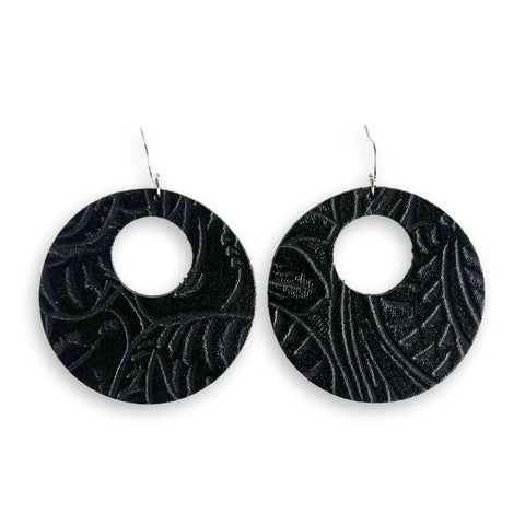 Rodeo Ashley - Black Leather Circle with Cut Out Earrings