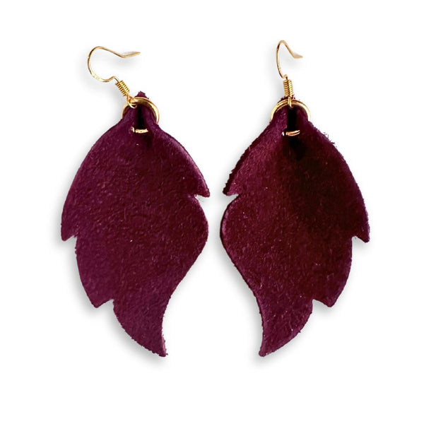 Crimson Alise Earrings - Suede Feather Shaped Earrings