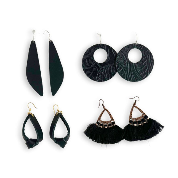 Rodeo Ashley - Black Leather Circle with Cut Out Earrings