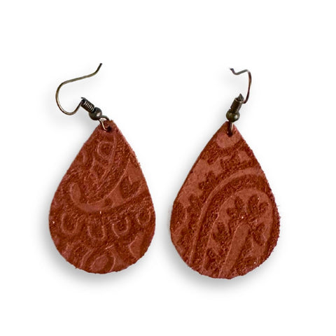 Western Terracotta Leather Teardrop Earrings