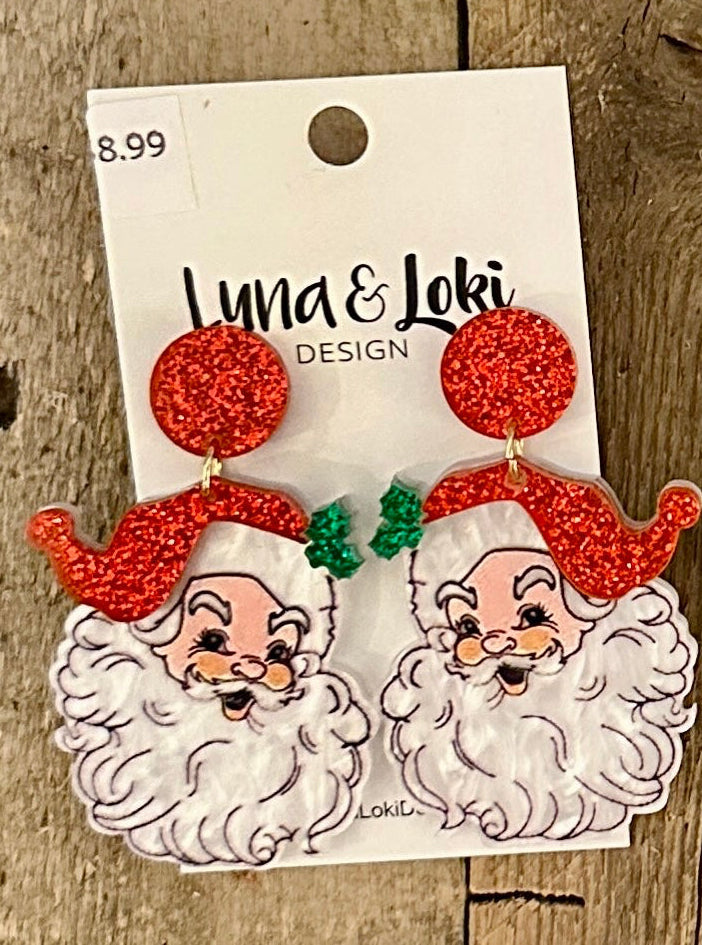 Red Glitter Santa Earrings