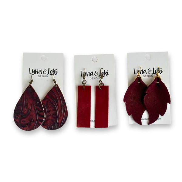 Crimson Alise Earrings - Suede Feather Shaped Earrings