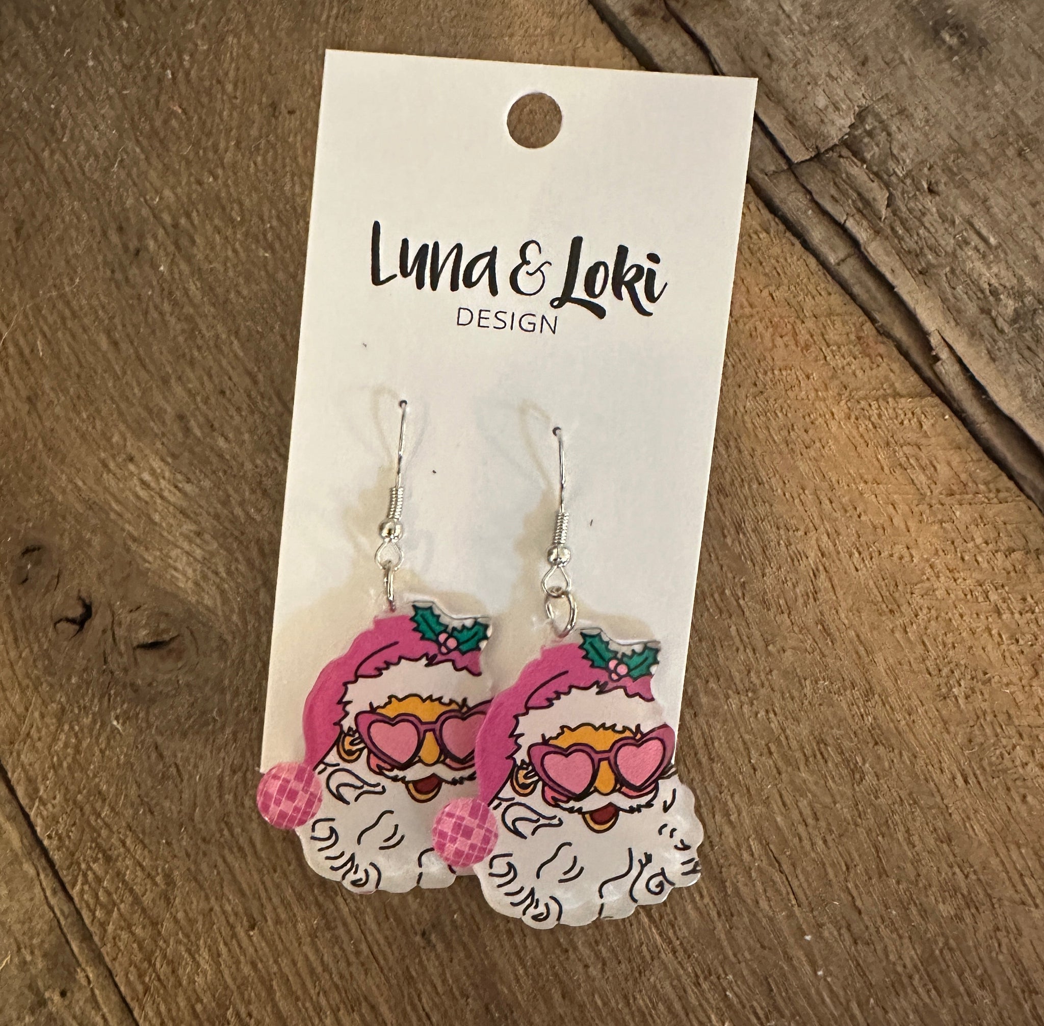 Cool Pink Santa Acrylic Earrings