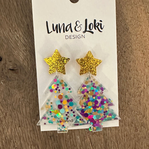 Multicolor Glitter Christmas Tree Earrings