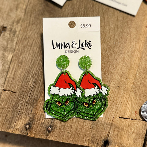 Glitter Grinch Acrylic Earrings