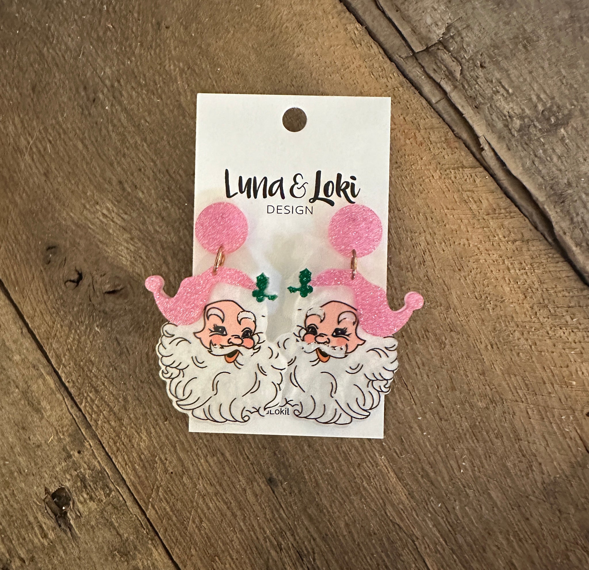 Glittery Pink Santa Acrylic Studs