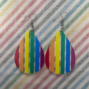 Pride Rainbow Striped Glitter Teardrop Earrings