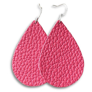 Pink Peony Leather Earrings - Teardrop or Curved Leaf