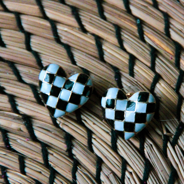Checkerboard Heart Studs