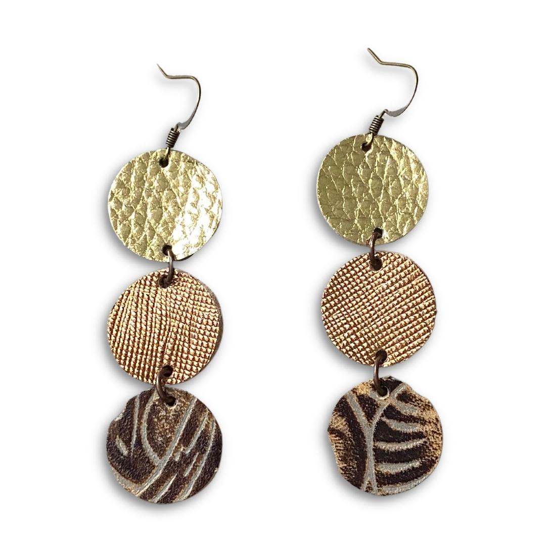 Western Maureen - Gold, Bronze, and Tooled Leather Earrings