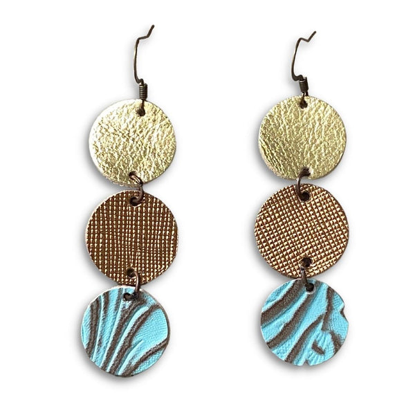 Western Maureen - Gold, Bronze, and Tooled Leather Earrings