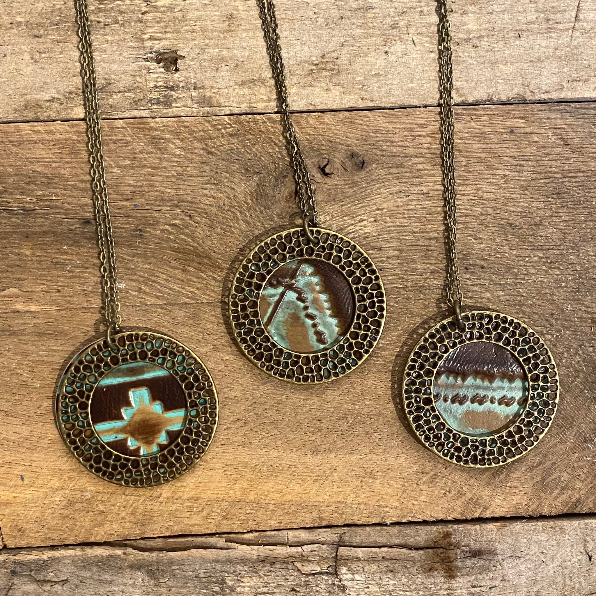 Tooled Turquoise Aztec Leather Necklaces