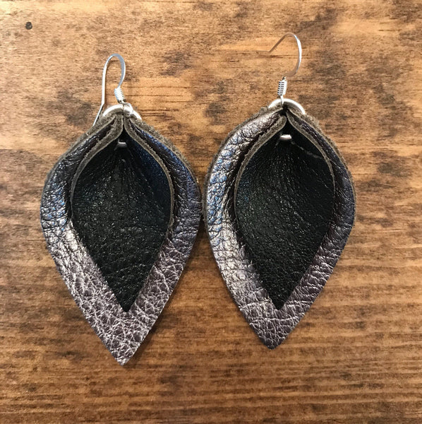 katie-double-layered-leather-leaf-shaped-earrings-in-metallic-gunmetal-and-black