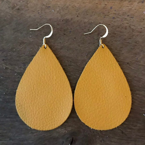 light-mustard-teardrop-leather-earrings