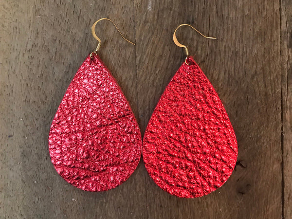 metallic-red-teardrop-leather-earrings