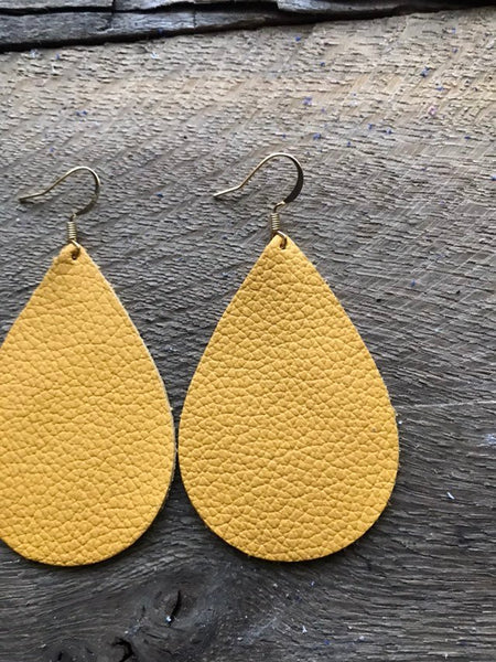 light-mustard-teardrop-leather-earrings