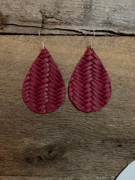 fishtail-braid-raspberry-leather-earrings