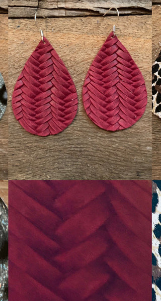 fishtail-braid-raspberry-leather-earrings