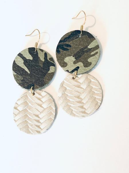 Lil' CoCo - Patterned and Solid Circle Dangle Leather Earrings.
