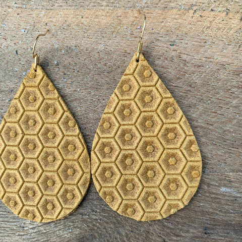 mustard-yellow-honeycomb-leather-earring