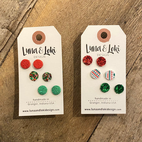 Meghan Leather Studs - Christmas Red and Green