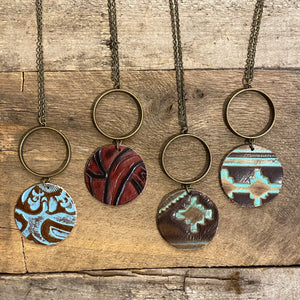 Tooled Double Circle Leather Necklaces
